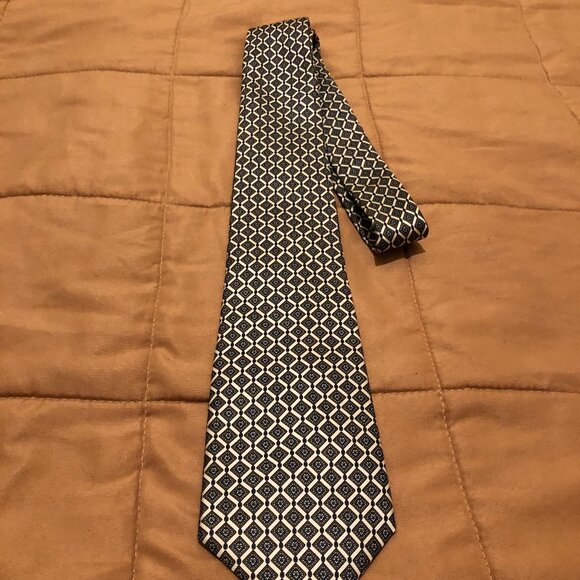 Christian Dior Gold, Bronze & Navy 100% Silk Tie - Picture 8 of 16